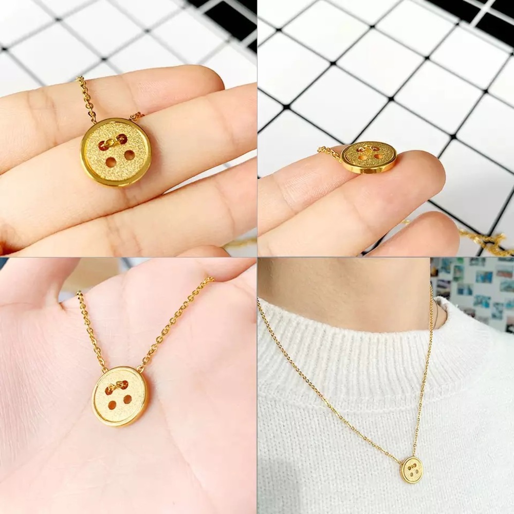 Stainless Steel Tiny Button Necklace - Picture 6 of 6
